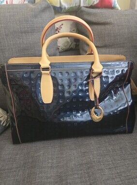 Arcadia Blue and Yellow Patent Tote Handbag